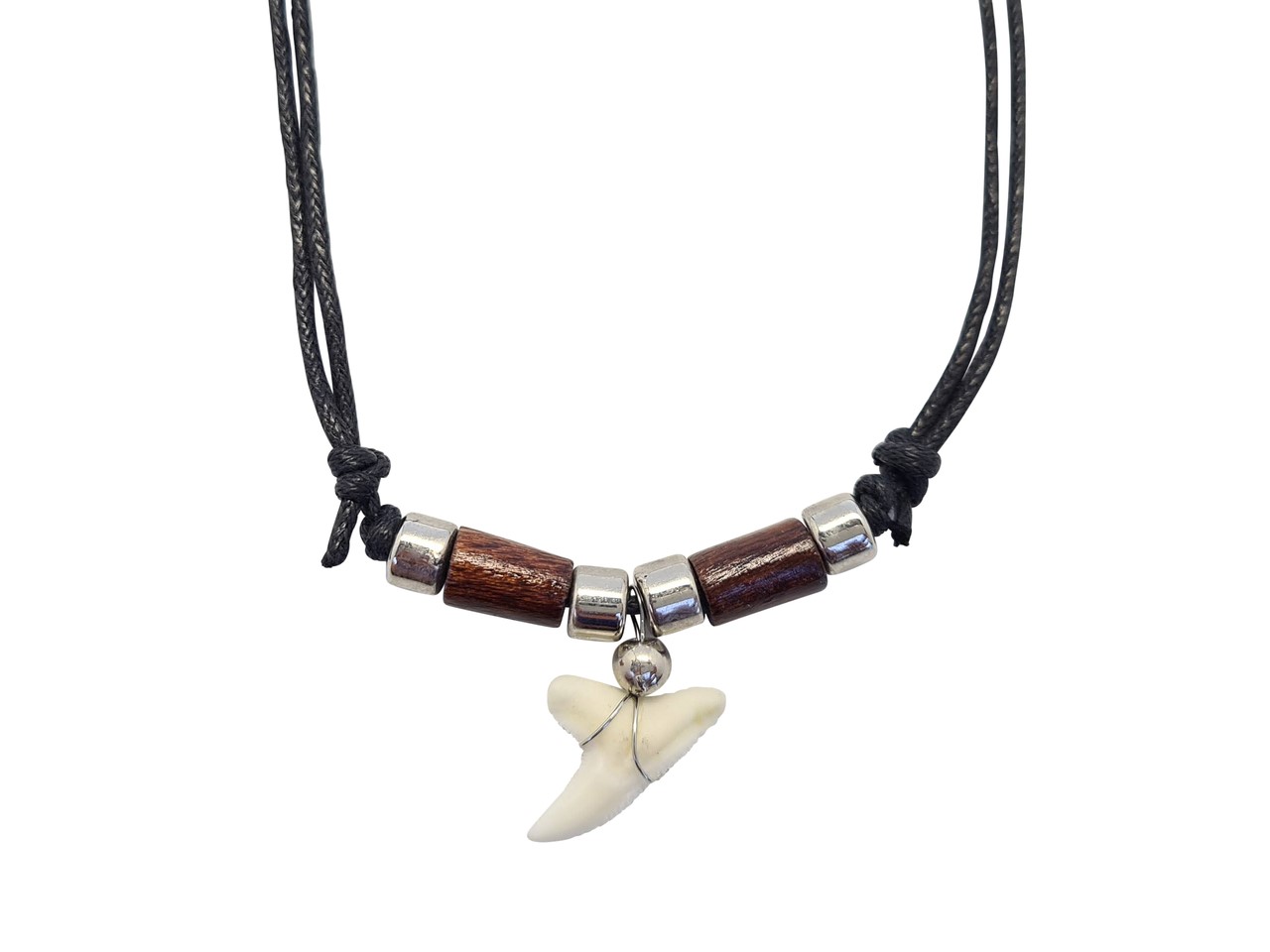 N573 Necklet - Genuine Shark Tooth & Wood Bead